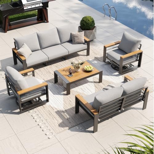 Aoxun Aluminum Patio Furniture Set with Swivel Chairs & Fire Pit Table by Aoxun