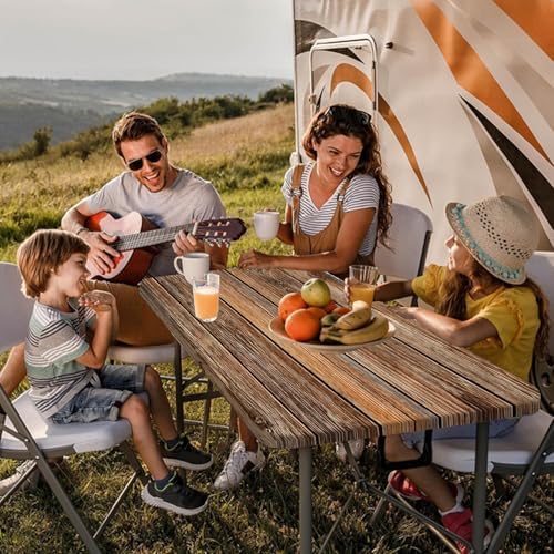 Farmhouse Picnic Table Cover with Bench Covers Camping Essentials Brown Wood Grain Waterproof Windproof Camping Tablecloth Fitted Tablecloth Cover with Elastic Edge for Indoor Outdoor 3 PCS 30x60 Inch - Image 2
