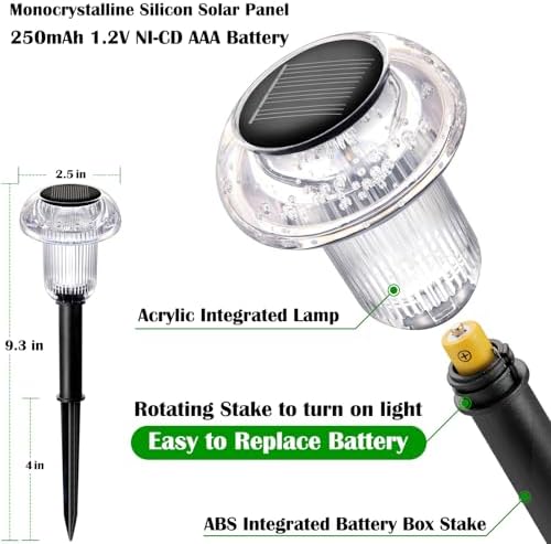 Priddop 8 Pack Solar Pathway Lights Outdoor Waterproof 6000K Cool White LED - Image 3