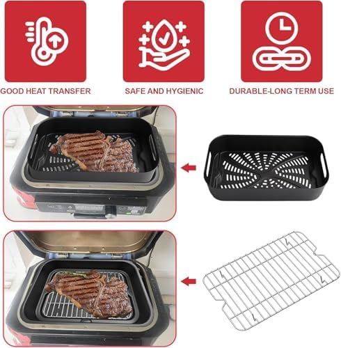 Grill Cooking Pot and Combo Crisper Basket & Rack for Ninja Foodi FG551 DG551 DG651 Smart XL Indoor Grill, Non-Stick Air Frying Accessories for Ninja Foodi Series - Image 5