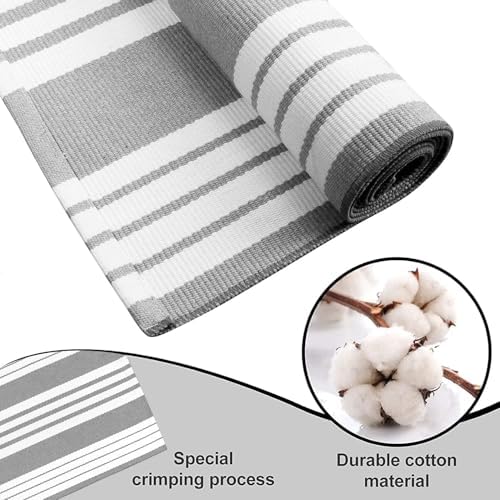 OJIA Front Door Rug 24"x51" Gray and White Striped Outdoor Rug Porch Decor - Image 4