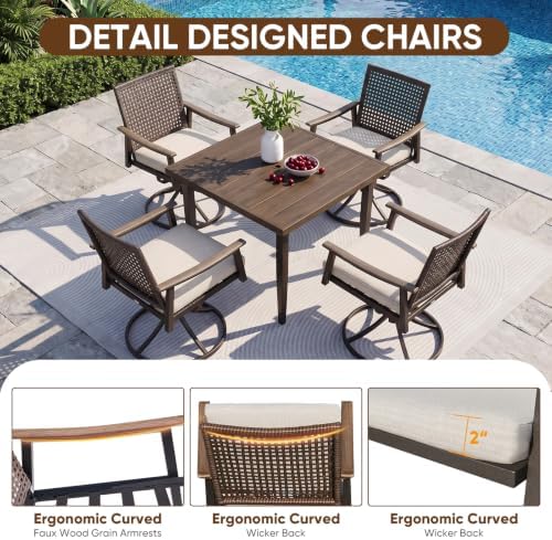 NATURAL EXPRESSIONS 5 Piece Outdoor Dining Set,Rattan Swivel Rocking Chairs - Image 6
