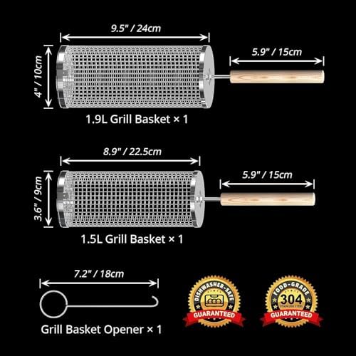 Rolling Grill Basket 2 Pack, Stainless Steel BBQ Gift for Men Dad Husband - Image 6