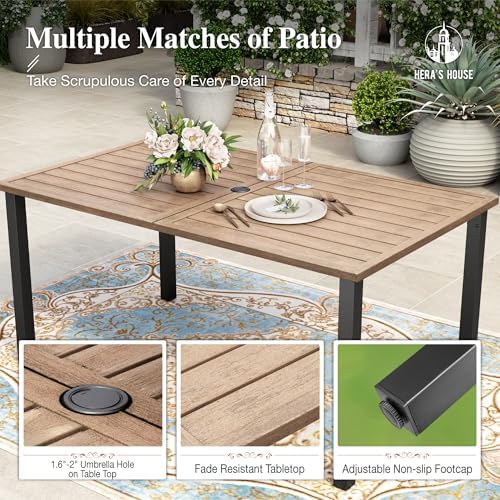 HERA'S HOUSE 7pc Patio Dining Set, Outdoor Wood-Like Metal Table & 6 Chairs - Image 3