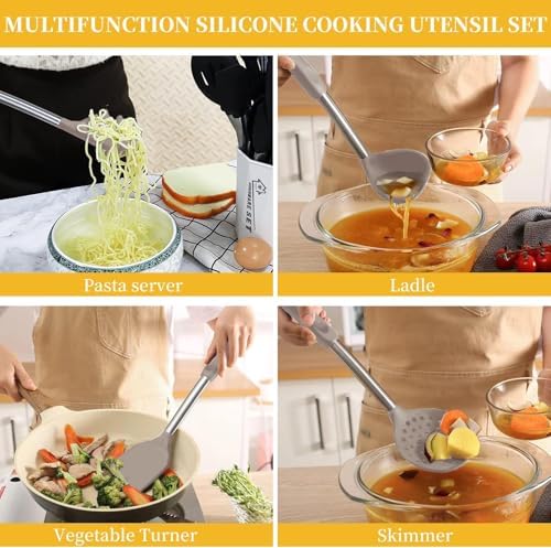 Silicone Kitchen Cooking Utensils Set with Stainless Steel Handle, Spatula Set Utensil Set, Cooking Utensil Set,Kitchen Tools Gadgets for Nonstick Cookware (35, Khaki) - Image 2