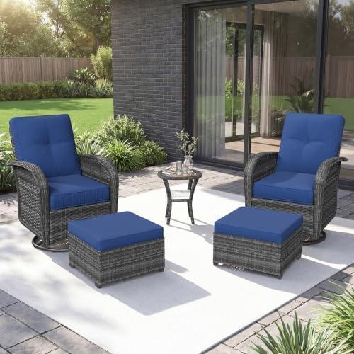 Aoxun 5 Piece Outdoor Patio Furniture Set with Coffee Table, Outdoor Patio Furniture Sets with High Back Swivel Rocker Chairs, Outdoor Sofa Set with Ottoman for Backyard & Garden, Navy Blue by Aoxun