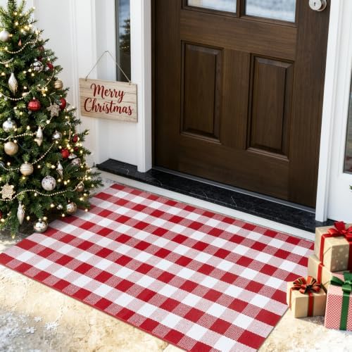 OJIA Christmas Plaid Rug 27.5"x43" Front Door Mats Outdoor Welcome Mat - Image 7