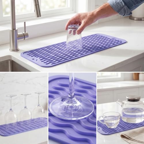 MicoYang Silicone Dish Drying Mat for Multiple Usage,Easy clean,Eco-friendly,Heat-resistant Silicone Mat for Kitchen Counter,Sink,Bar,Bottle,or Cup Light Purple M 17 inches x 6 inches - Image 4