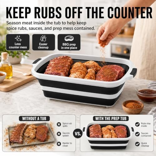 BBQ Prep Tub, 30L Black XX-Large Collapsible Sink for Marinade - Image 2