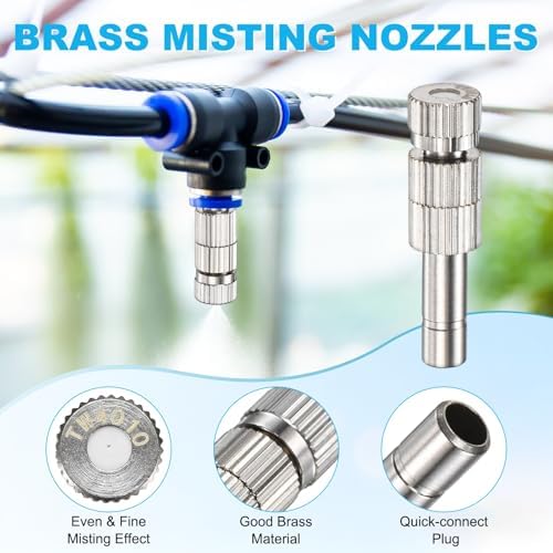 M METERXITY 20-Pack Brass Misting Nozzles, 0.016"/0.4mm Orifice Mister Replacement Heads with Filter Mesh for Cooling System/Landscaping/Humidification, 6mm Low-Pressure Fog Sprayer Nozzle - Image 2