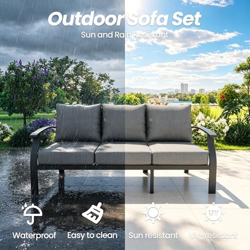 Gotland Metal Outdoor Patio Furniture Set with Coffee Table, 4 Piece Patio Conversation Set with Washable Cushion Covers, Metal Frame Sectional Sofa Furniture Set for Porch, Balcony, Deck, Yard - Image 5
