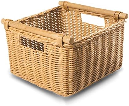 The Basket Lady Deep Pole Handle Wicker Storage Basket, M, Sandstone by TheBasketLady