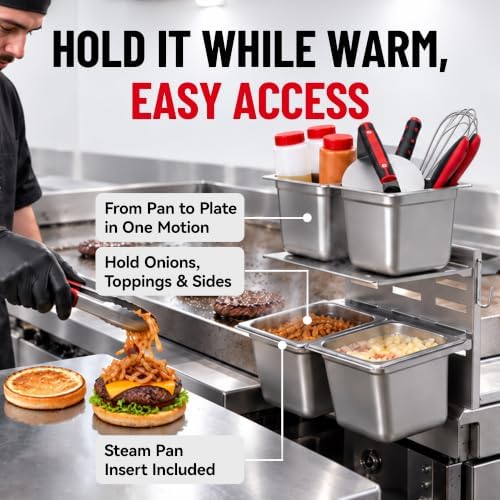 Chef Master Griddle Shelf & Steam Pan Insert Combo, Grill Organizer Caddy - Image 4