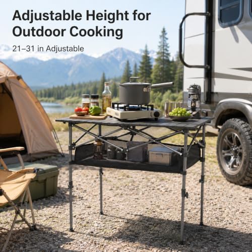 Portable Folding Camping Table, Adjustable Height, Black, 37 x 21 in - Image 5