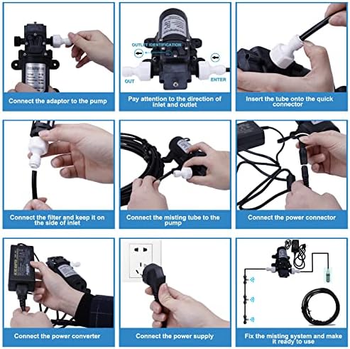 Fogland Pump Misting System: Outdoor Misting System 49ft Misting Cooling System with 16pcs 0.016" Orifice Thread Stainless Steel Misting Nozzle for Patio Garden Backyard - Image 4