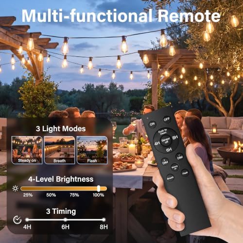 Guhope 54 FT Outdoor String Lights for Outside, Dimmable ST38 Edison LED Patio Lights with Timer, 3 Lighting Modes, IP45 Waterproof String Lights with Remote for Backyard Garden Porch Party Decor - Image 4