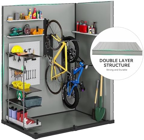 DWVO 5x3 FT Outdoor Storage Shed with Floor, All-Weather Resin Storage Shed with Lockable Door & Window, Waterproof Plastic Tool Storage for Garden, Backyard, Patio, Lawn,Blue-Gray+Black - Image 7