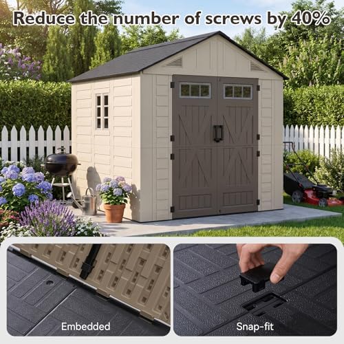 Aoxun 8x8 Ft Outdoor Storage Shed with Floor, Large Resin Outdoor Shed with Lockable Door & Windows, Garden HDPE Sheds for Lawn Tools, Pool Supplies & Bikes - Image 3