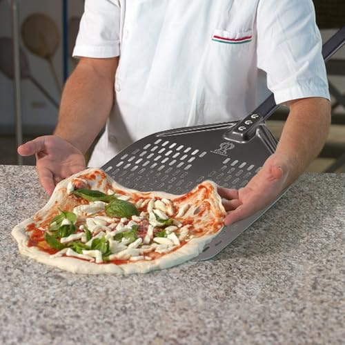 Pizza Turning Peel 9 Inch Perforated Pizza Peel and Pizza Brush Ash Rake 4 Piece Wood Fired Commercial Pizza Oven Utensil Kit with 40-Inch Aluminum Handle - Image 3