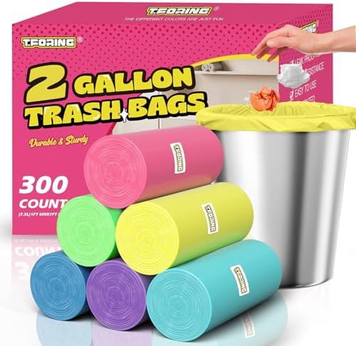 Small 2 Gallon Trash Bags Unscented, 0.78 Mil, Colored, 300 Count by TFORING%C2%AE