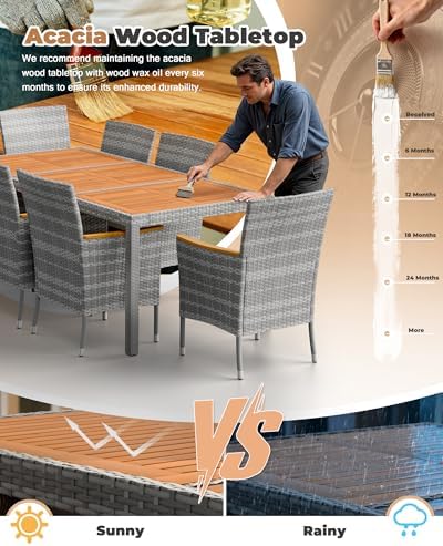 Flamaker Patio Dining Set for 8 Outdoor Acacia Wood Table and Chairs, Gray - Image 6