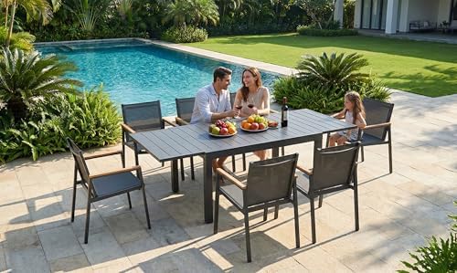 All-Aluminum Expandable Outdoor Patio Dining Table for 4-8 Person, All-Weather Rectangular Outdoor Table(48"-79") with Smooth Cilde Rails & Secure Locking Handle for Garden, Indoor, Gray - Image 4