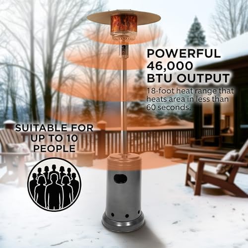 Amazon Basics 46,000 BTU Portable Outdoor Propane Patio Heater with Wheels, Commercial & Residential with Water Tank, Adjustable Heat Output, 9-Foot Radius, Slate Gray, 32.1"L x 32.1"W x 91.3"H - Image 3