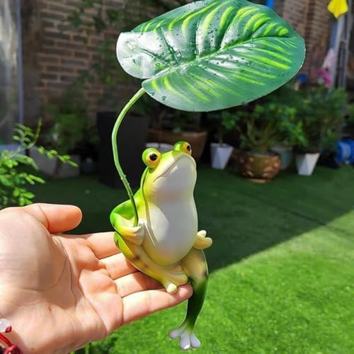 Umbrella Frog Statue for Garden Decor, Resin Green Frog Figurine Outdoor 7" - Image 5