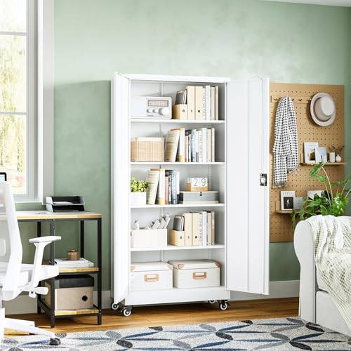 Letaya Metal Garage Storage Cabinets with Lock Door and Adjustable Shelves, Steel Tool Cabinets for Home,Office,Warehouse Organisieren (White, 74.41" H) - Image 2
