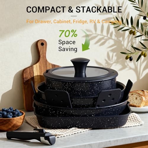 Ammeloo 21Pcs Pots and Pans Set Non Stick with Detachable Handle, Grill Pan - Image 5