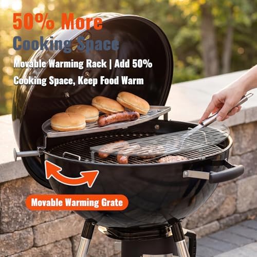Warming Cooking Rack for Weber Charcoal Grill,Char-Broil and Ceramic Grills Like Large Big Green Egg,Kamado Joe Classic,Pit Boss K22,Louisiana K22,Movable Grill Rack for Weber Kettle Grill Accessories - Image 4
