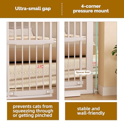55.1" Extra Tall Pet Gate with Adjustable Cat Door, 29.5-35" Extra Wide Cat Gate, Pressure Mounted Walk Through Pet Safety Gate for Stairs, Doorways, White - Image 4