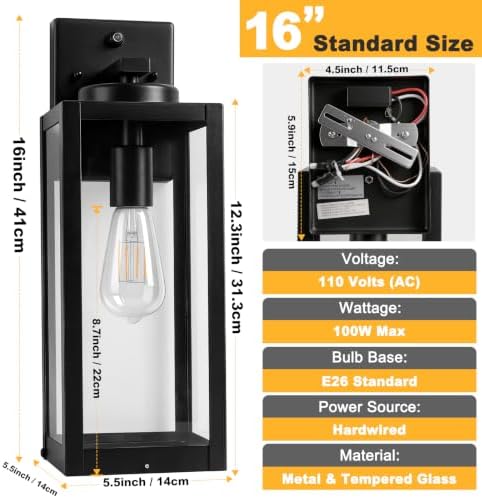 16" Enclosed Dusk to Dawn Outdoor Light Fixture, Modern Outside Porch Light - Image 6