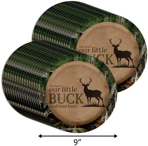 Birthday Galore Buck Hunter Baby Shower - 32 Piece Disposable Party Supplies - Deer Hunting Baby Shower Decorations - Round Party Plates - Large 9" Paper Plates In Bulk - Image 2