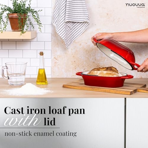 Dutch Oven For Sourdough Bread Baking – Enamelled Cast Iron Bread Loaf Pot – Oven Safe Non Stick Bread Pot – Rectangular, Red, 24cm x 16cm – by Nuovva - Image 5