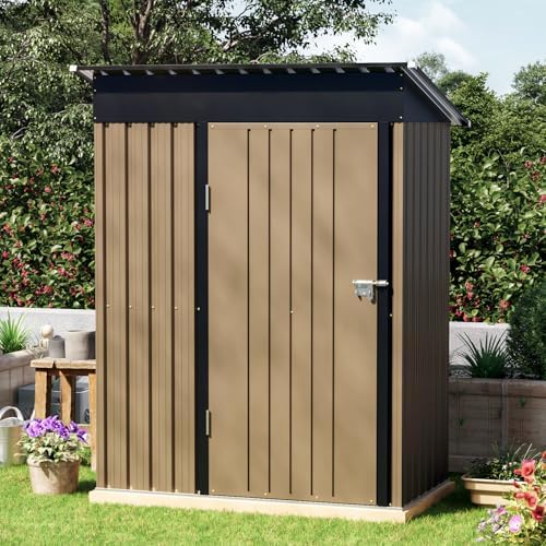 3 x 5 FT Metal Storage Shed for Backyard, Brown - Image 4