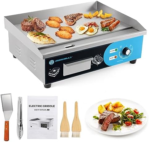IRONWALLS Commercial Griddle Electric 22”, 3000W Electric Flat Top Grill, Stainless Steel Countertop Electric Griddle Nonstick with 122~572℉Adjustable Temperature Control for Restaurant Kitchen by IRONWALLS