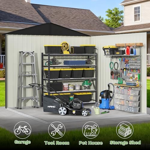 Patiowell 8x8 FT Storage Shed, Outdoor Metal Sheds, Black - Image 3