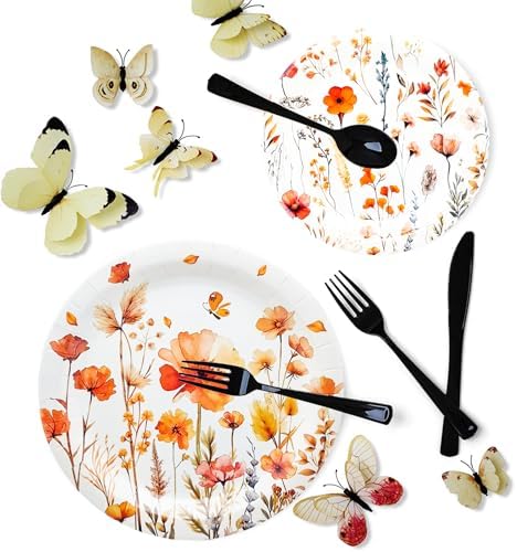 100Pcs Wildflower Party Supplies Spring Floral Wedding Birthday Decoration Include Wildflower Plates Napkins and Cups for Spring Summer Picnic Wedding Baby Shower Tea Party Decor,Serve 25 (Yellow) - Image 4