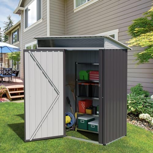 Vongrasig 5 x 3 x 6 FT Outdoor Storage Shed Clearance, Metal Garden Shed with Large Window and Lockable Door, Anti-Corrosion Waterproof Tool Shed for Backyard Patio, Lawn (Dark Gray) - Image 2