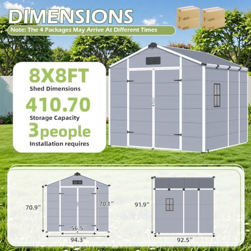8 x 8 FT Plastic Outdoor Storage Shed with Floor, Resin Garden Shed - Image 2