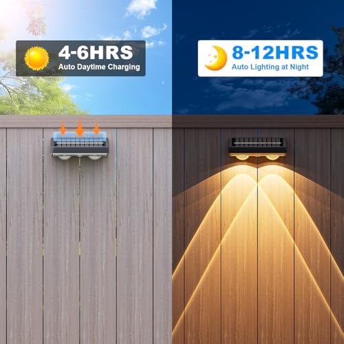 NIORSUN Solar Fence Lights,16 Pack Deck Light,Led Lights Warm White Outdoor Wall Lights,IP45 Solar Powered Light Waterproof for Backyard/Pool/Railing/Patio/Porch/Step/Outside/Garden (Black) - Image 4