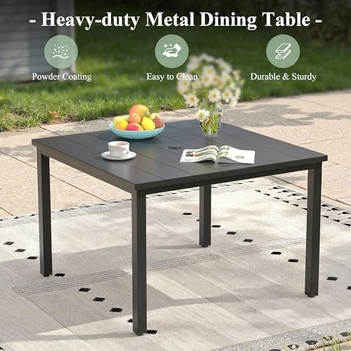 Outdoor Dining Table with Adjustable Umbrella Hole, 40.2" All-Weather Square Patio Dining Table for 4, Metal Patio Table for Garden Lawn Porch Deck Yard, Black - Image 7