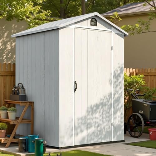 Patiowell 4x4 FT Resin Storage Shed with Floor, Light Gray by Patiowell