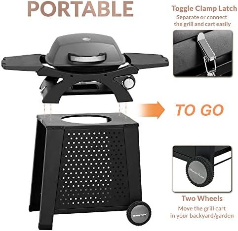 MASTER COOK Single Burner Propane Gas Grill, 11,500 BTU Portable Tabletop Barbecue Grill with Cart for Patio, Camping, Travel - Image 2