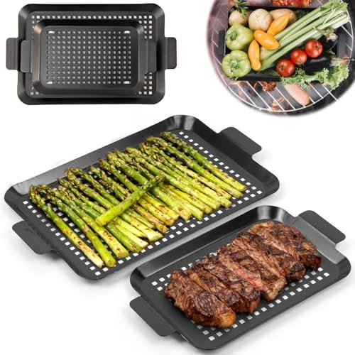 2PCS Grill pan: Grill topper for outdoor grill - Non-stick enamel coating grill topper suitable for camping, picnic, party by Guogiyala