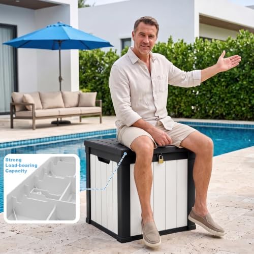PatioZen 50 Gallon Resin Deck Box, Lockable Outdoor Storage Box for Patio Cushions Storage Furniture,Garden Tools, Pool Supplies, Weatherproof and UV Resistant (Black&White) - Image 7