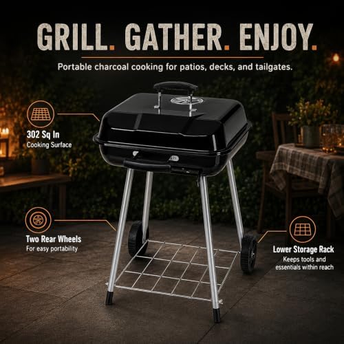 17.5-Inch Charcoal Kettle Grill with Wheels, 302 Sq In Grate - Image 3