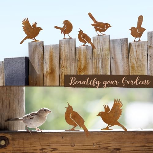OULYDEKO 5PCS Rusty Birds Decoration,Outdoor Bird Wall Decor,Metal Birds Yard Decor, Metal Birds Craft Statue Ornaments - Garden Sculptures and Yard Art, Fence Decorations Outdoor,Rustic Garden Decor - Image 5