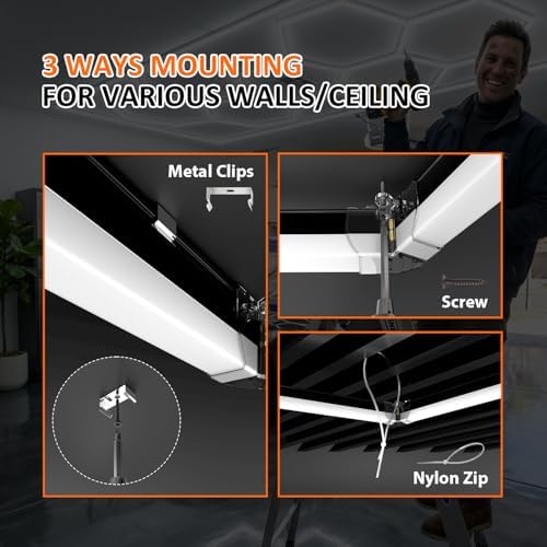 Black Hexagon Garage Lights 5 Hex, 6500K 20160 LM Super Bright Honeycomb LED Garage Ceiling Lights, Premium Car Detailing Lighting for Garage, Workshop, Gym, Barber Shop, Basement - Image 7